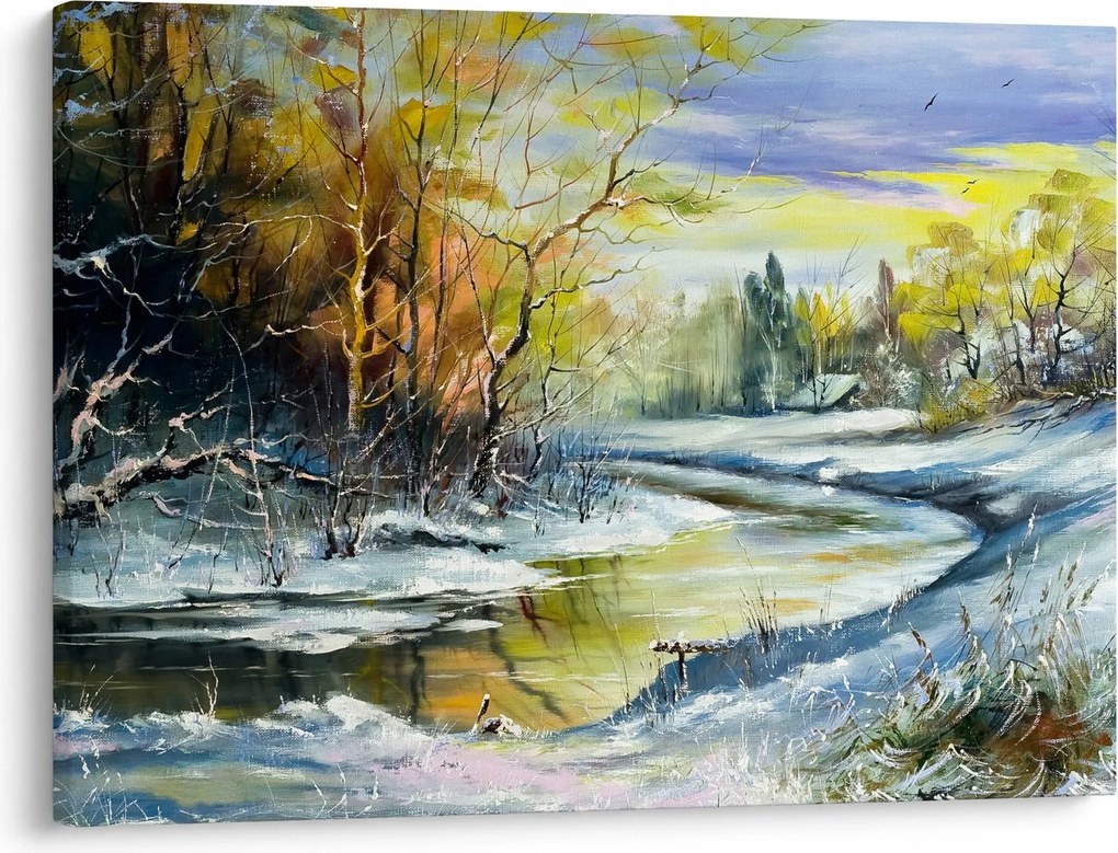 Obraz zimnej rieky, olejomaľba (70x50 cm)