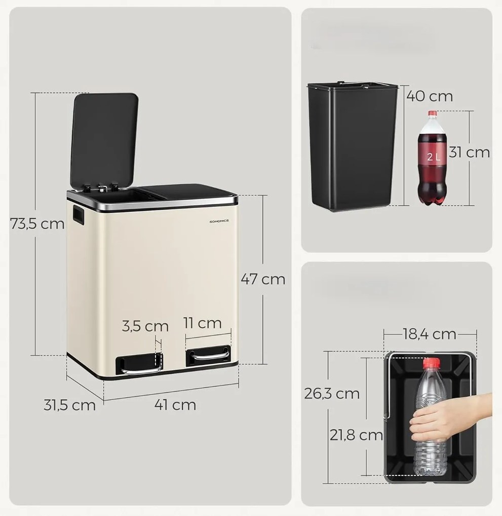 Odpadkový kôš Flace 2x15 l béžový/čierny