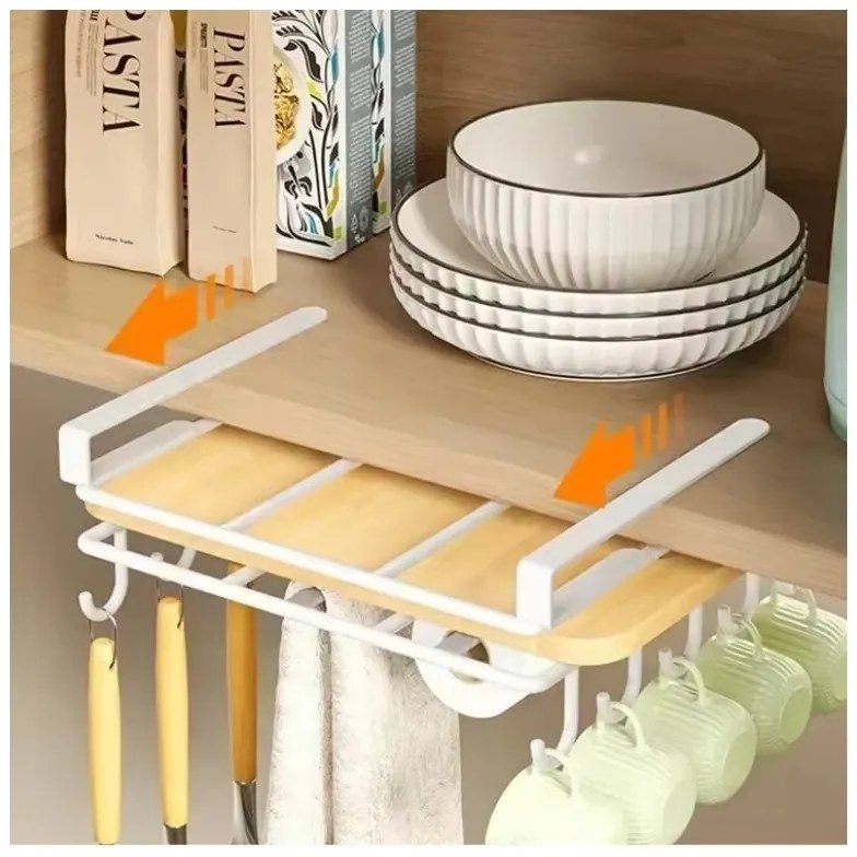 Závesný kuchynský organizér s háčikmi RAXIMO, biely