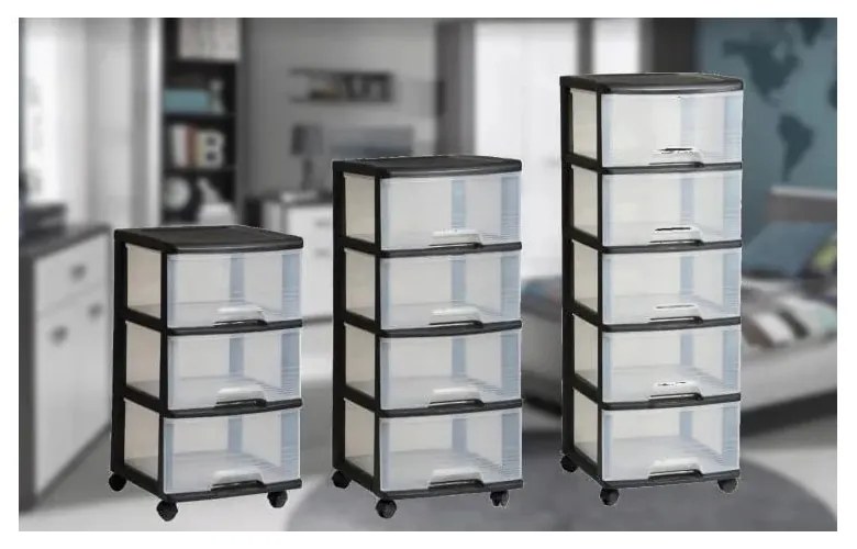 Čierno-priehľadný plastový pojazdný regál 37x80,5 cm – Curver