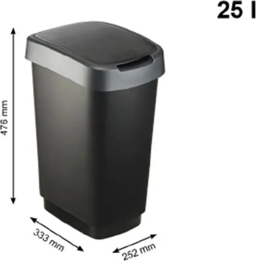 Odpadkový kôš SWING TWIST čierna a strieborná 25 l
