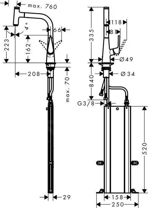 Hansgrohe Talis M51, drezová batéria M5115-H220 s výsuvnou spŕškou, sBOX, chrómová, HAN-73852000