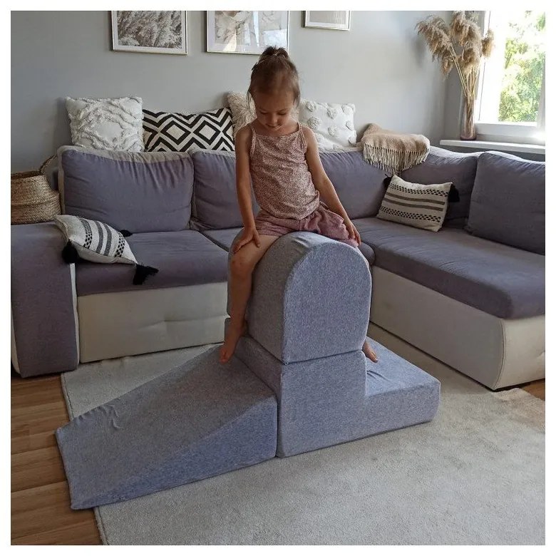 Sivé zamatové penové ihrisko 4 ks výška 30 cm 225x90 cm Montessori – Meowbaby