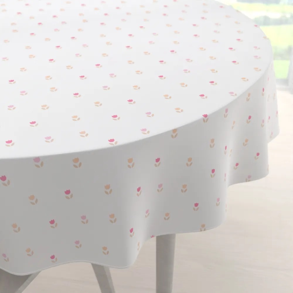 Biante Teflónový okrúhly obrus TF-115 Farebné tulipániky na bielom Ø 50 cm