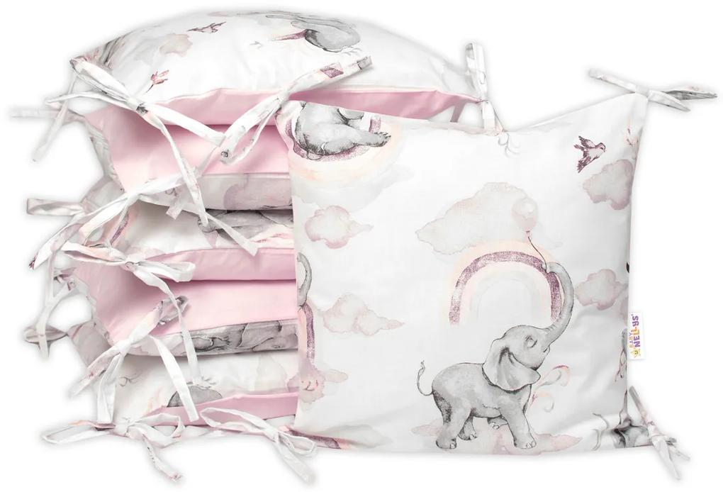 Bavlnený vankúšikový mantinel Baby Nellys, Slon a Dúha, ružová/biela