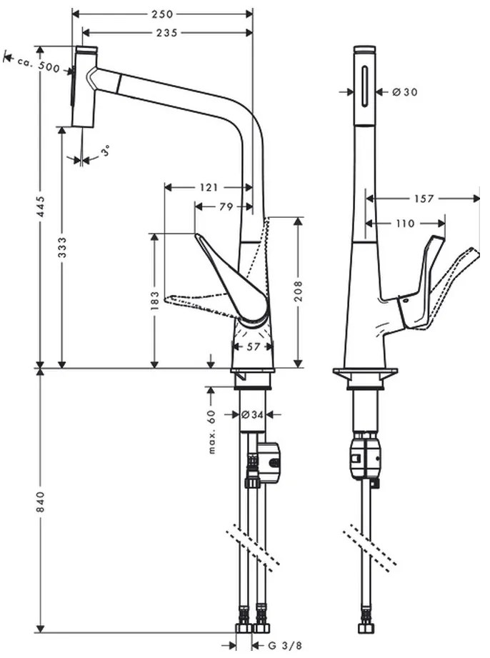 Hansgrohe M71, drezová batéria Metris Select s výsuvnou spŕškou, vzhľad nerezový, HAN-73820800