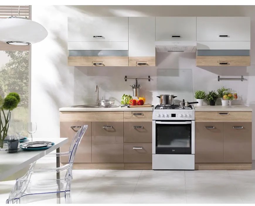 Kuchynská linka Premio 270 B plus s kuchynskou doskou sonoma/biela/cappuccino lesk BB