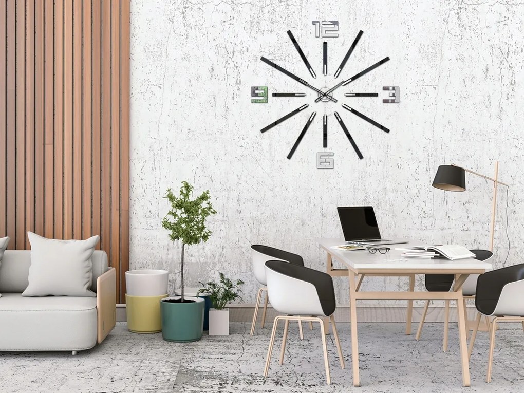 Nástěnné samolepící hodiny Big 115 cm zrcadlové/černé
