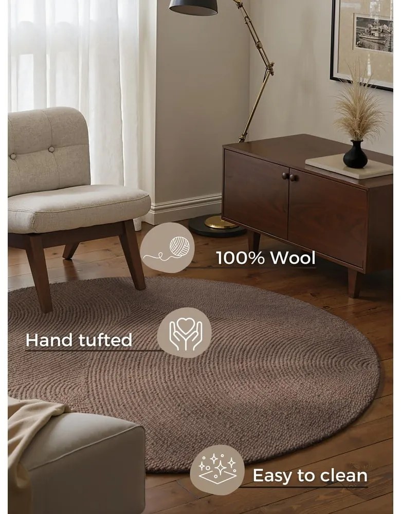 Ručne tkaný vlnený okrúhly koberec taupe ø 150 cm Eleni Taupe – Hanse Home