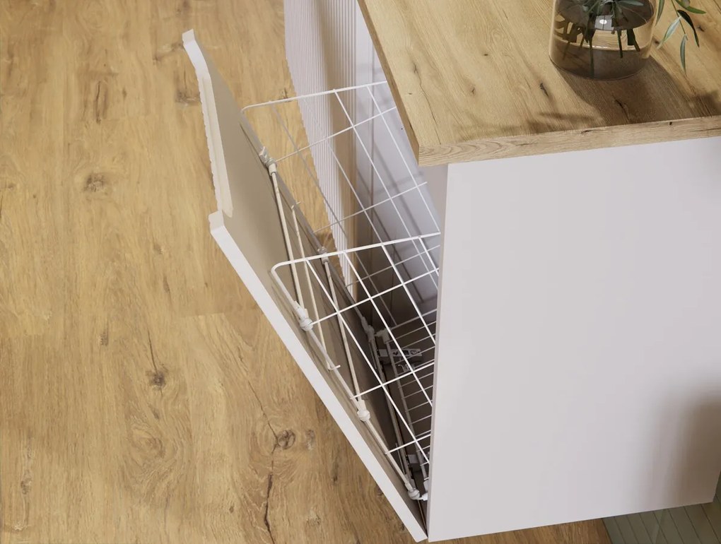 Závesná kúpeľňová skrinka s košom na bielizeň NOVA CASHMERE 40 cm kašmírová