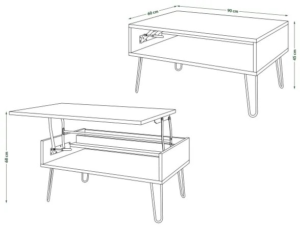 Konferenčný stôl so zdvíhacou doskou a poličkou HALIJA biela/čierna