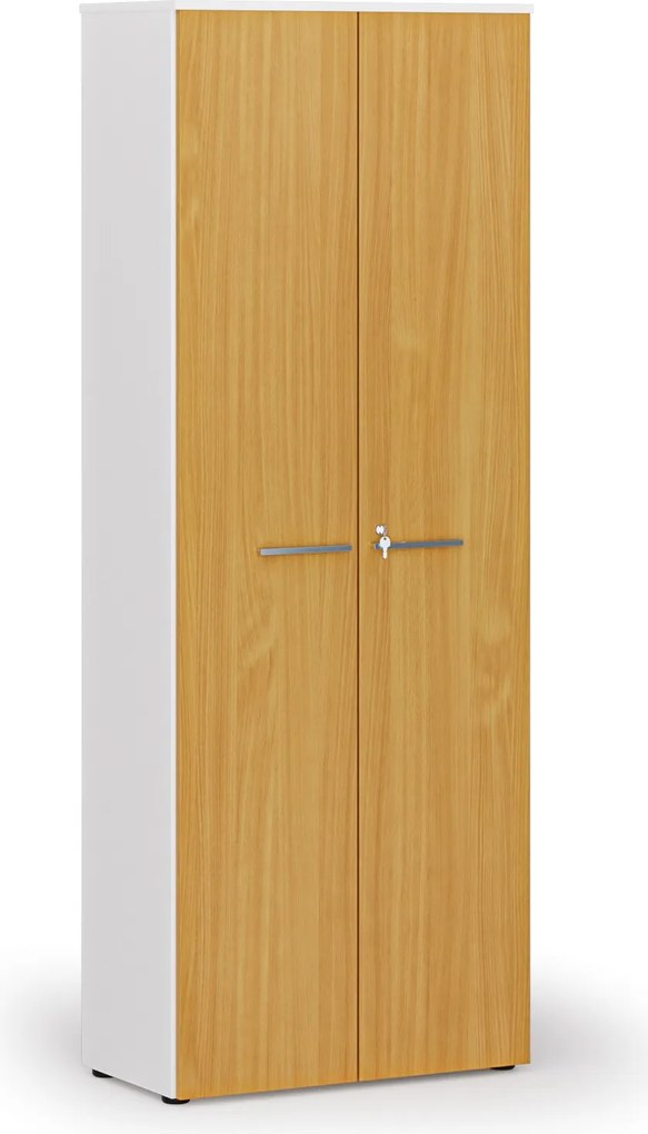 Kancelárska skriňa s dverami PRIMO WHITE, 800 x 420 x 2128 mm, biela/buk