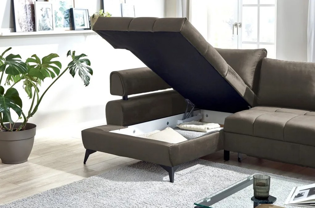 Rohová sedacia súprava Paris, blatistá hnedá látka, ľavý roh