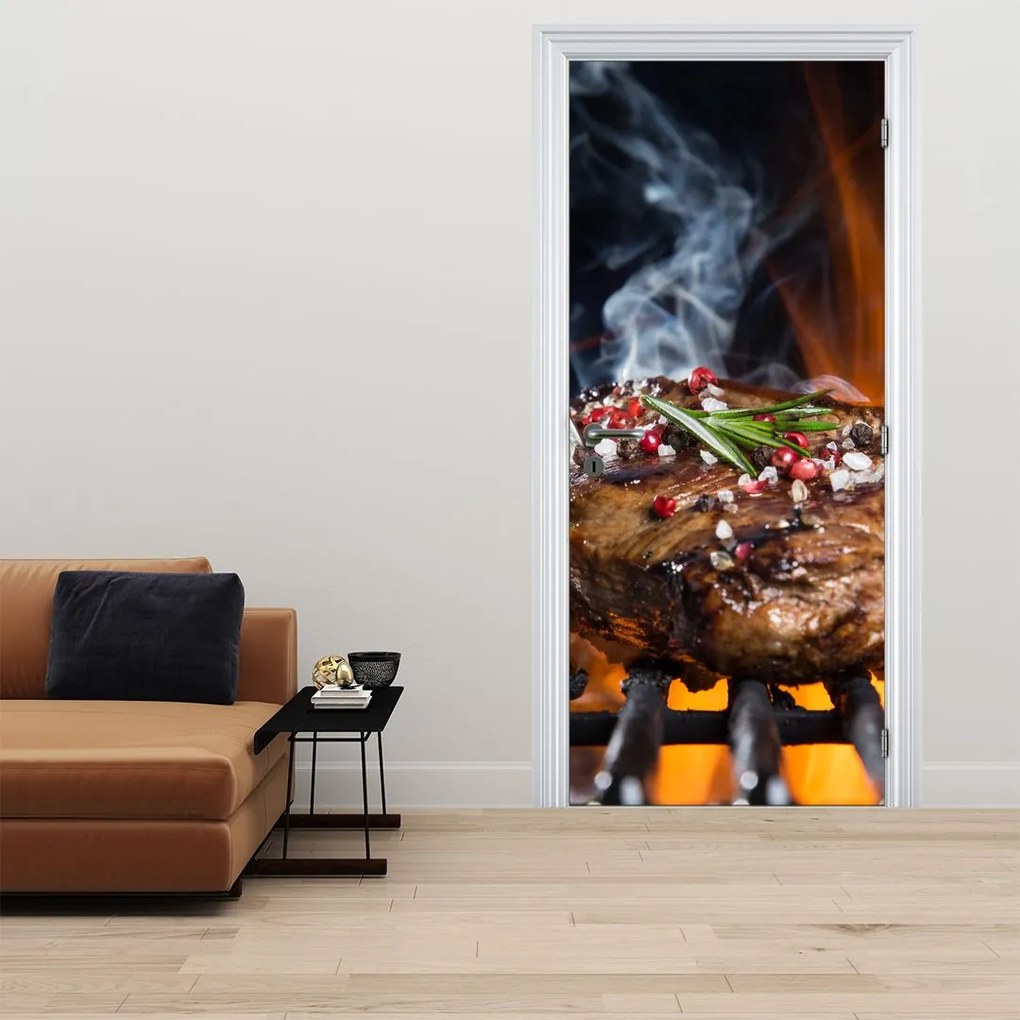 Fototapeta na dvere - Steak na grile (95x205cm)