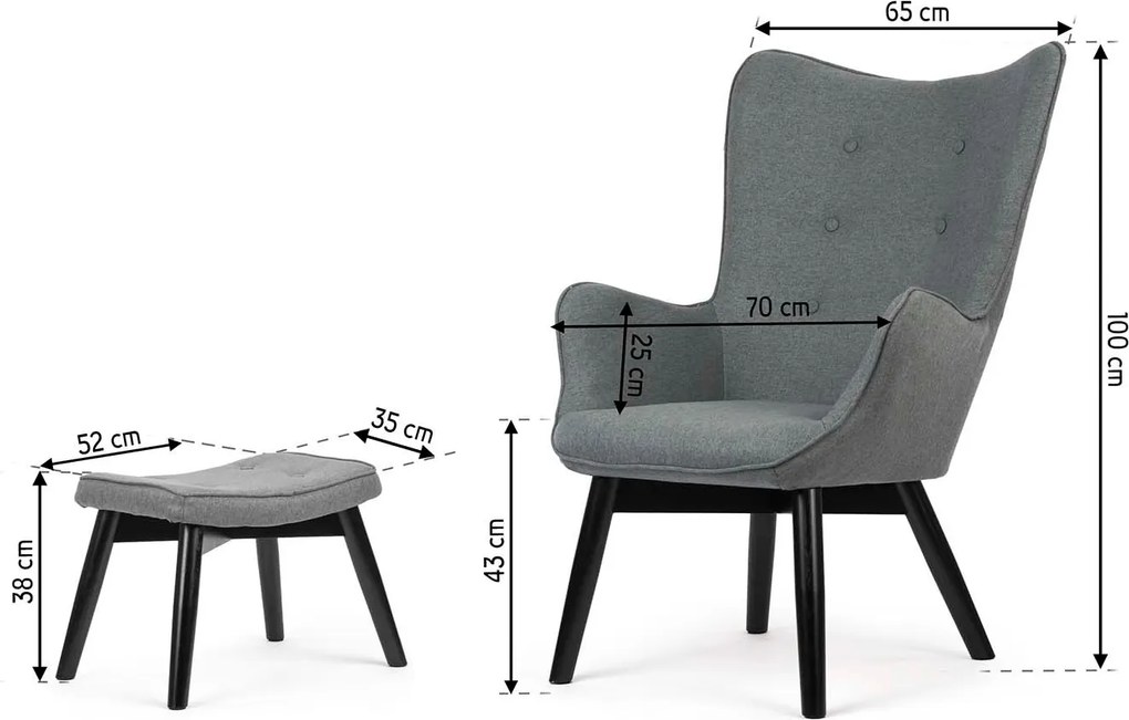 SOFOTEL Kreslo s opierkou na ruky a podnožkou Norse 2040 - sivé