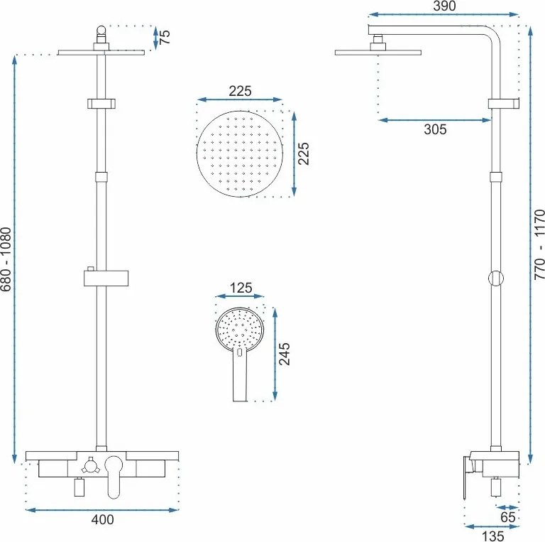 REA - Santos sprchový set s batériou 150mm,  čierna, REA-P8803