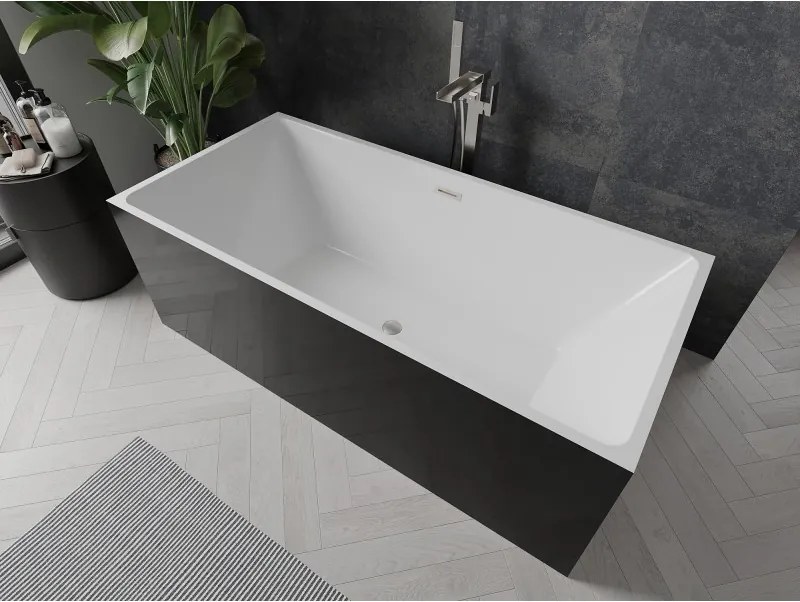 Mexen Nita, voľne stojaca vaňa 170 x 80 cm, biela-čierna, brúsená oceľ prepad, 52091708075-97