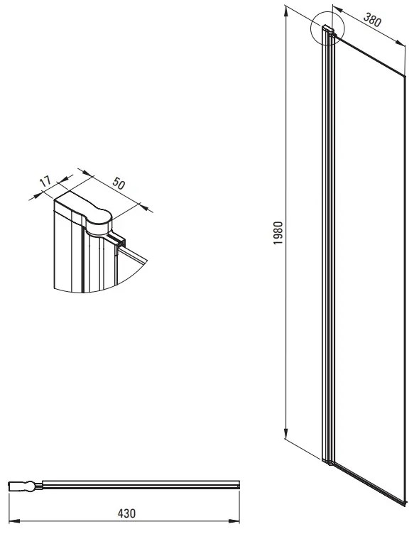 Deante Kerria Plus, otočná zástena 40x200 cm, 6mm číre sklo, čierna profil, DEA-KTSXN72P