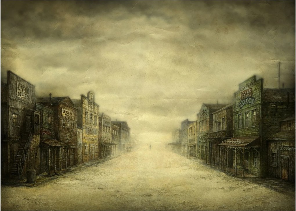 Sklenený obraz westernového mestečka (70x50 cm)