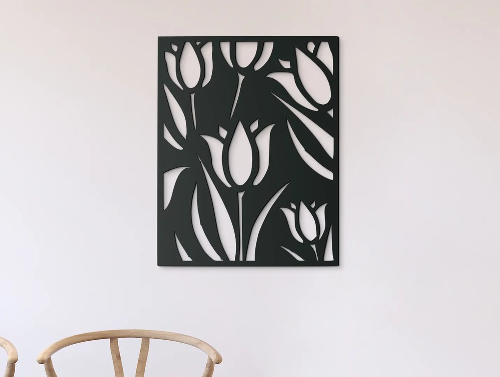 drevko Drevený obraz Rozkvitnuté tulipány Rozmer obrazu: 41,5 x 32,5 cm, Farba dekorácie: Čierna