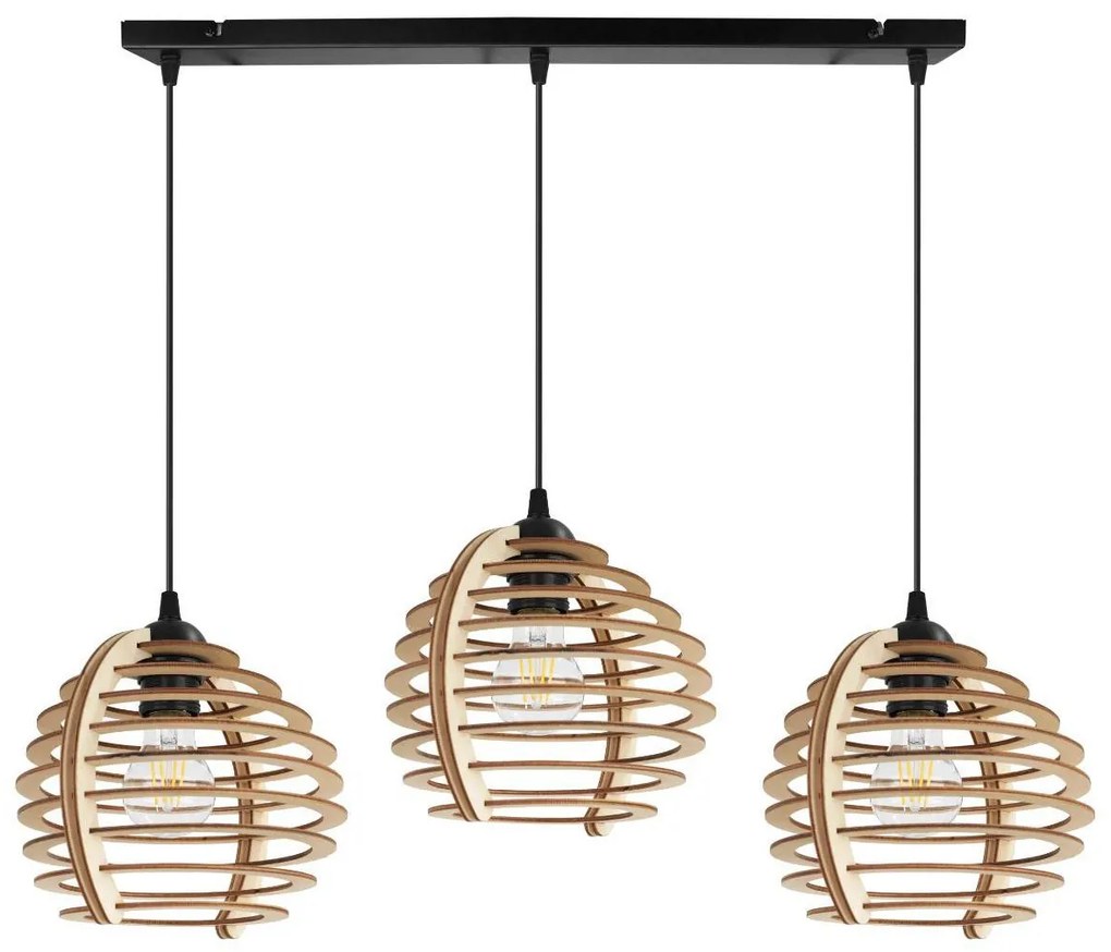 Závesné svietidlo Timber, 3x drevené tienidlo, n