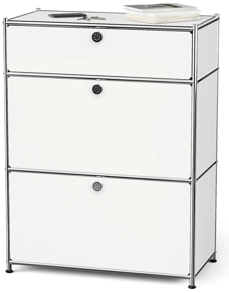 Komoda Kovová komoda »CN3« so zásuvkou a výklopnými priečinkami, biela