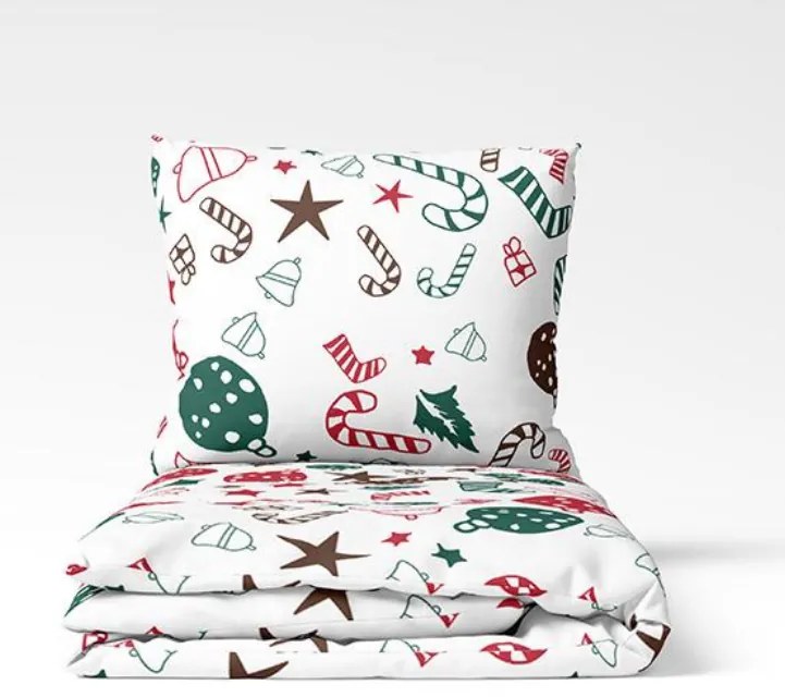 Vianočné obliečky bavlnené Vianočné perníčky TiaHome - 1x Vankúš 90x70cm, 1x Paplón 140x200cm