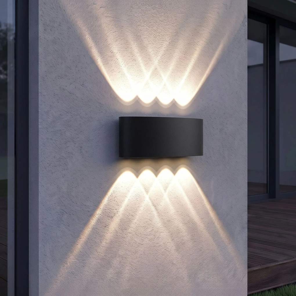 Toolight Toolight, JNH041-8G, vonkajšie LED nástenné svietidlo hore/dole, 8 LED, 12 W, 4000 K, IP44, čierna matná, OSW-56232