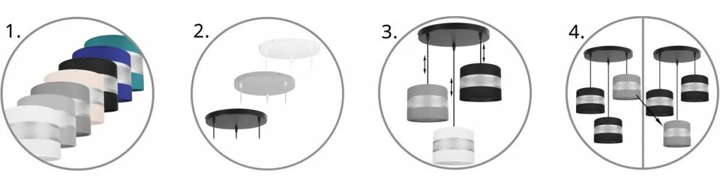 Závesné svietidlo ELEGANCE, 3x textilné tienidlo (mix 7 farieb), (výber z 3 farieb konštrukcie), O