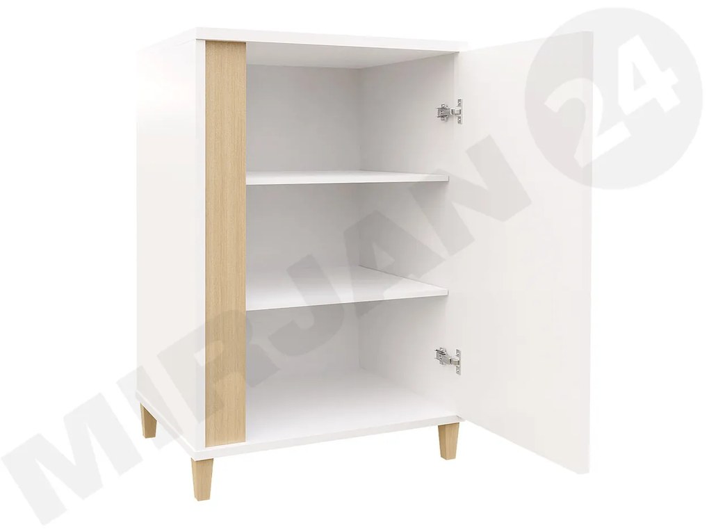 Komoda Anrok 50 L AR01, Farby: biela / biely lesk + čierny lesk