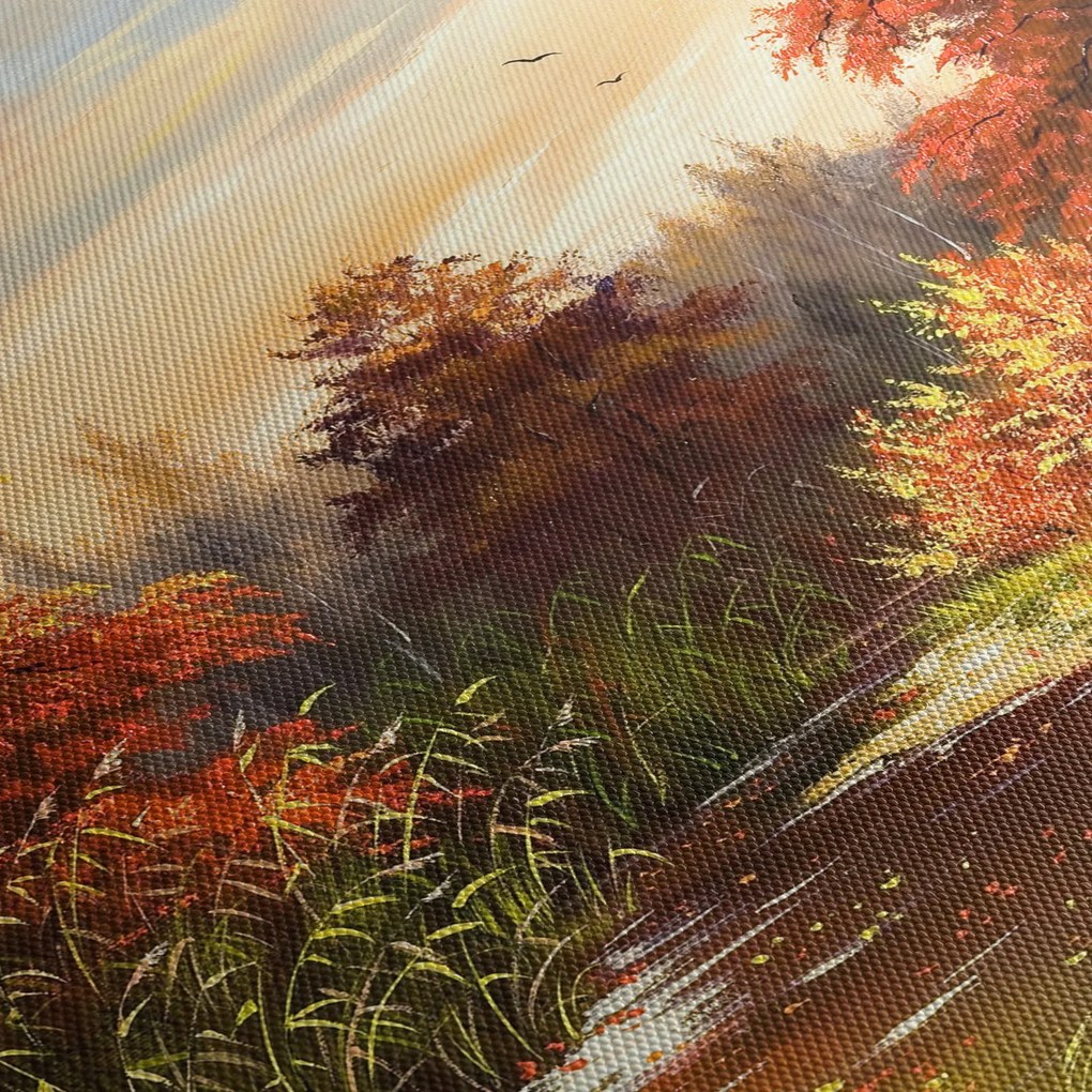 Obraz rieky v jesennej krajine, olejomaľba (90x60 cm)