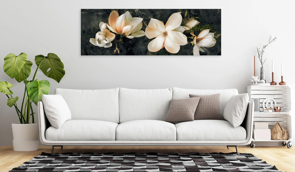 Artgeist Obraz - Avant-Garde Magnolia (1 Part) Narrow Orange Veľkosť: 150x50, Verzia: Premium Print