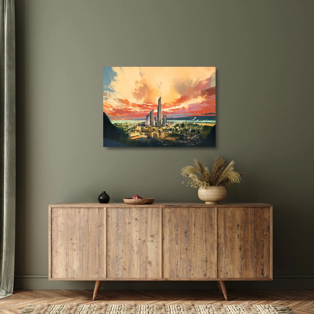 Sklenený obraz - Maľované mesto (70x50 cm)