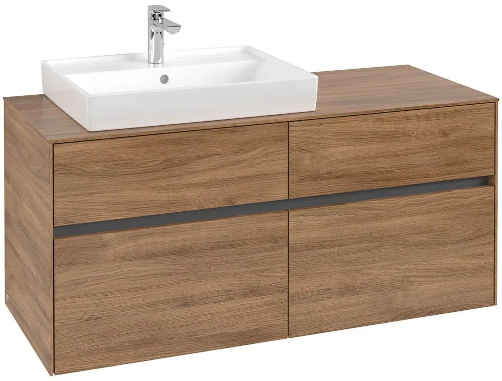 VILLEROY &amp; BOCH Collaro závesná skrinka pod umývadlo na dosku (umývadlo vľavo), 4 zásuvky, 1200 x 500 x 548 mm, Oak Kansas, C08200RH