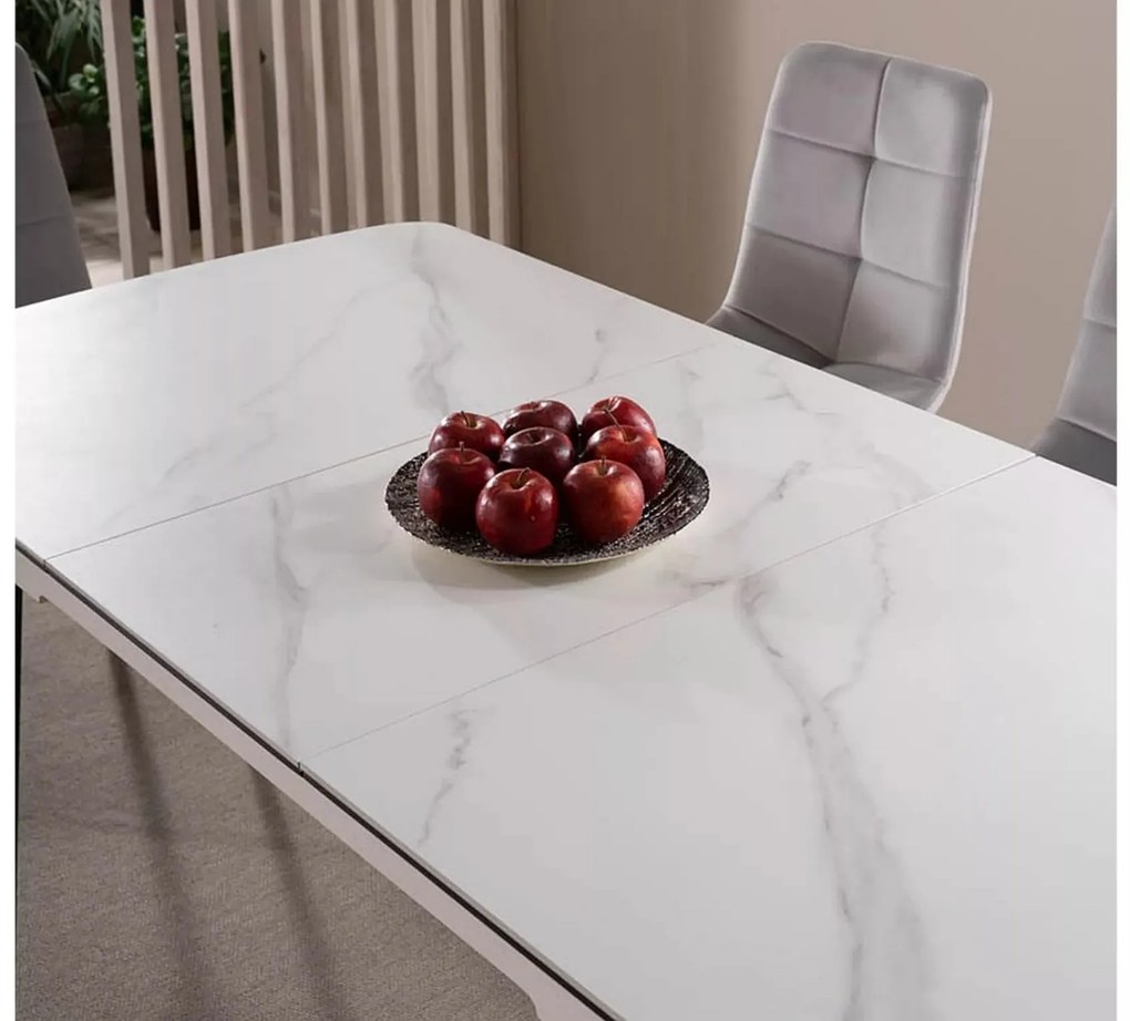Rozkladací jedálenský stôl Apollo 120/160 cm biely mramor/čierny