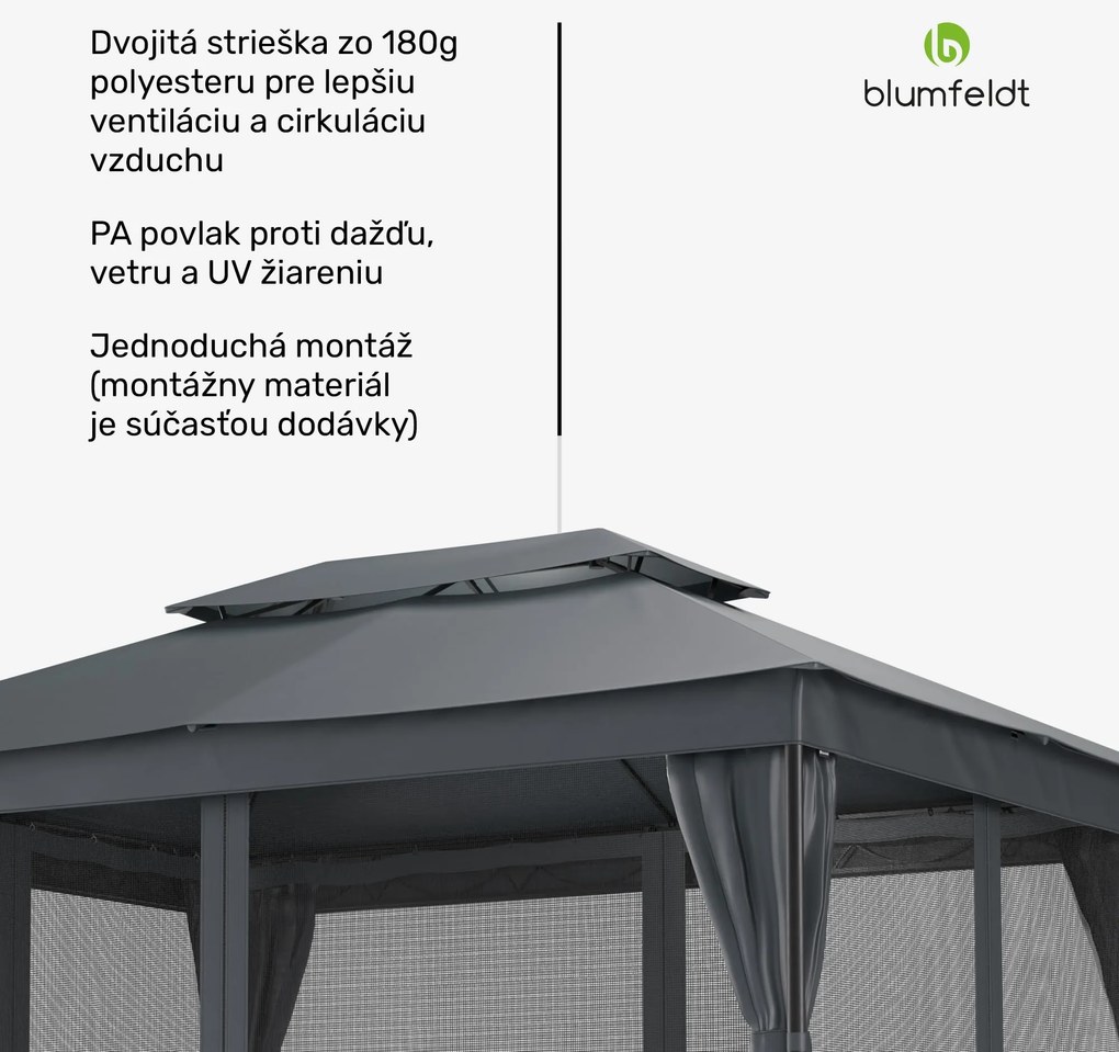 Blumfeldt Altánok Mondo Dual 3x4 s dvojitou strechou a sieťou proti hmyzu