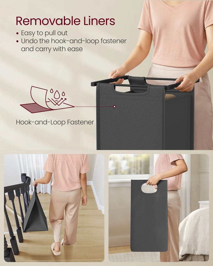 Kôš na prádlo, 2 priehradkový, 2 × 46 l, 73 × 33 × 72 cm, ťavová hnedá a šedá