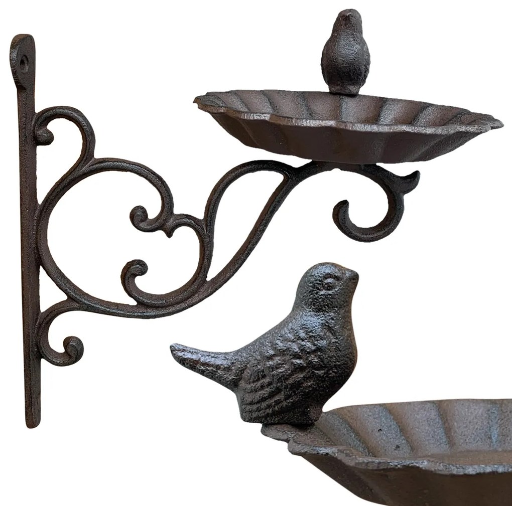 Nástenné napájadlo pre vtáky Lola, 22x25 cm, liatina, hnedá