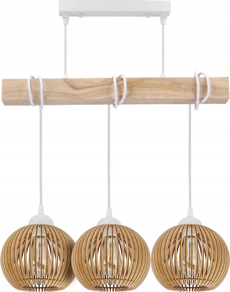 LED stropné závesné svietidlo biele drevené trámy 3xE27 Luster hustá guľa LUCA