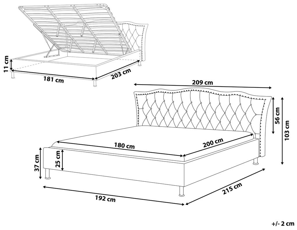 Tmavosivá zamatová posteľ s úložným priestorom 180x200cm METZ Beliani