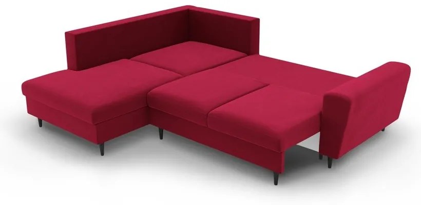 Červená zamatová rozkladacia/s úložným priestorom rohová pohovka (ľavý roh/do L) Kyoto – Cosmopolitan Design