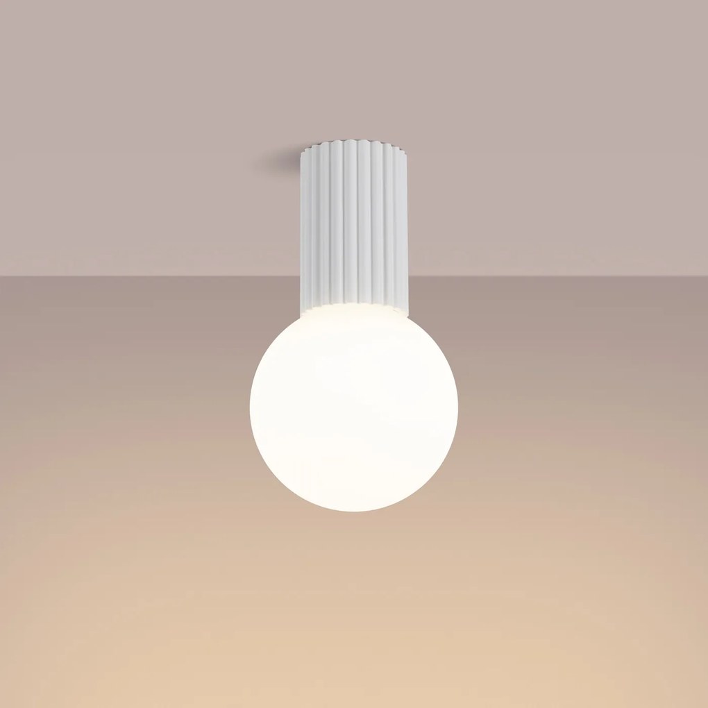 Stropné svietidlo Halo, 1x biele sklenené tienidlo, w