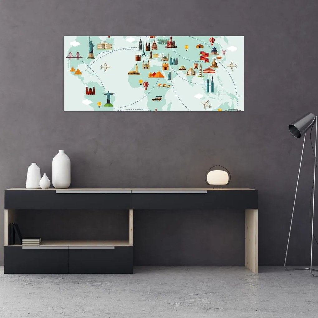 Obraz - Cestovná mapa sveta (120x50 cm)