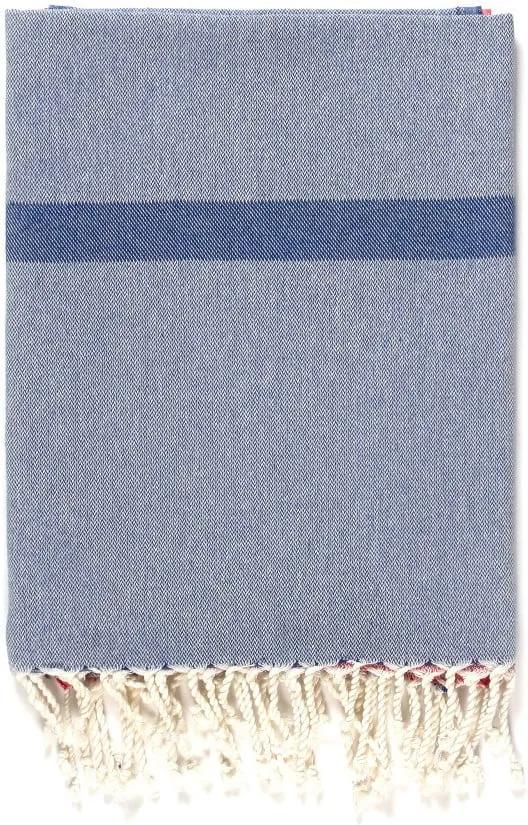 Modro-sivá osuška s prímesou bavlny Kate Louise Cotton Collection Line Blue Grey Pink, 100 × 180 cm
