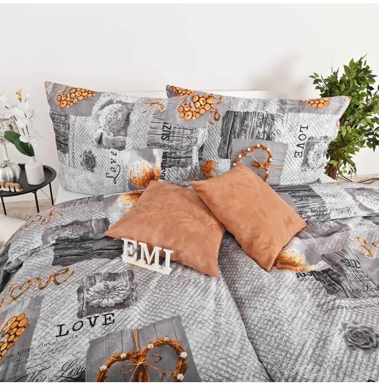 Obliečky bavlnené Zaos sivé EMI, Štandardný set jednolôžko obsahuje 1x 140x200 + 1x 70x90