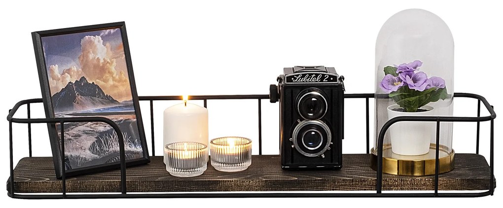 Nástenná polica SYRINGA čierna/tmavý orech