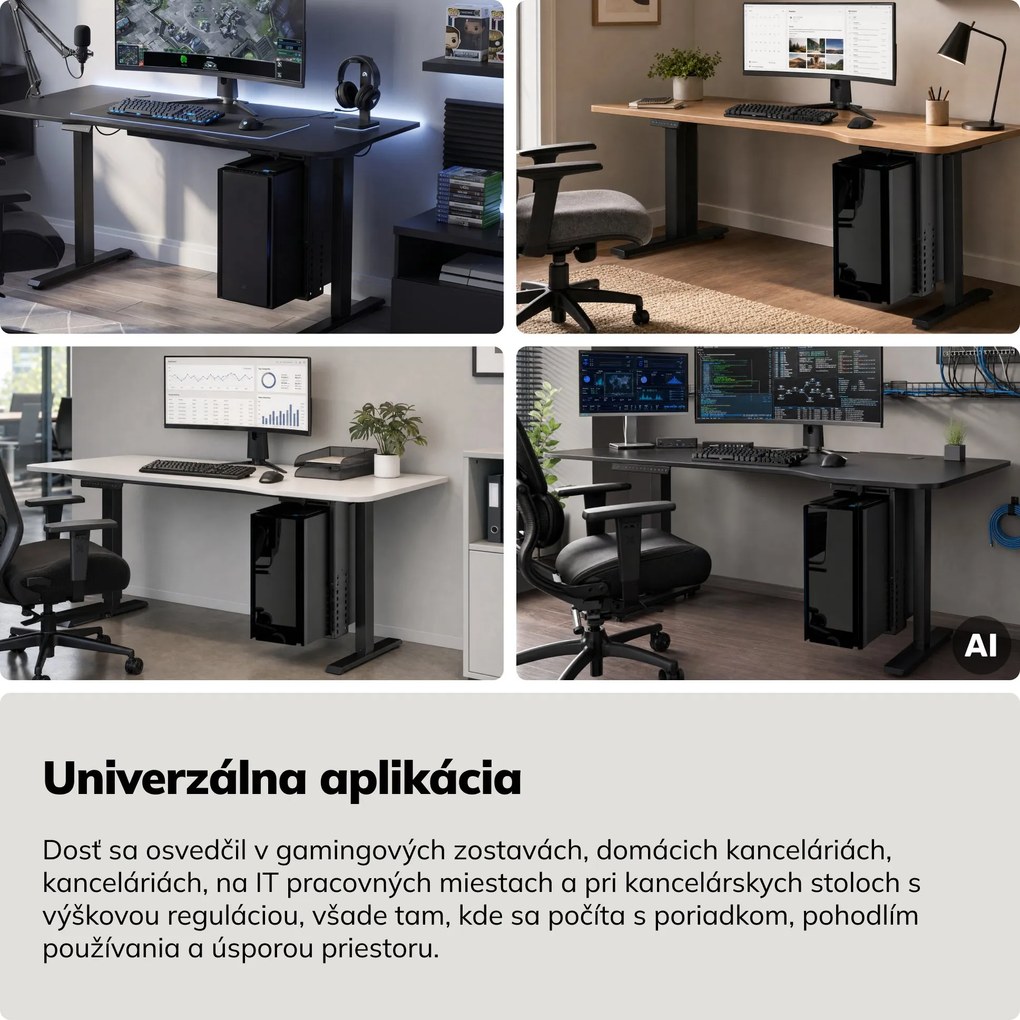 Držiak na počítač pod stôl, nastaviteľný, kovový, čierny: PC HOLDER
