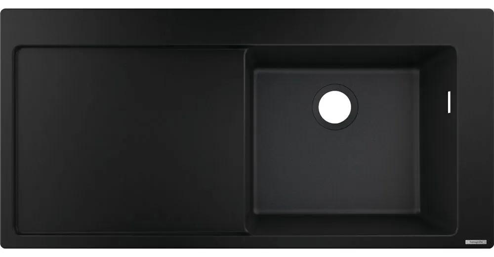 HANSGROHE S514-F450 SilicaTec granitový drez s odkvapávacou plochou, pravý, montáž na pracovnú dosku, 1050 x 510 mm, grafitová čierna, 43314170