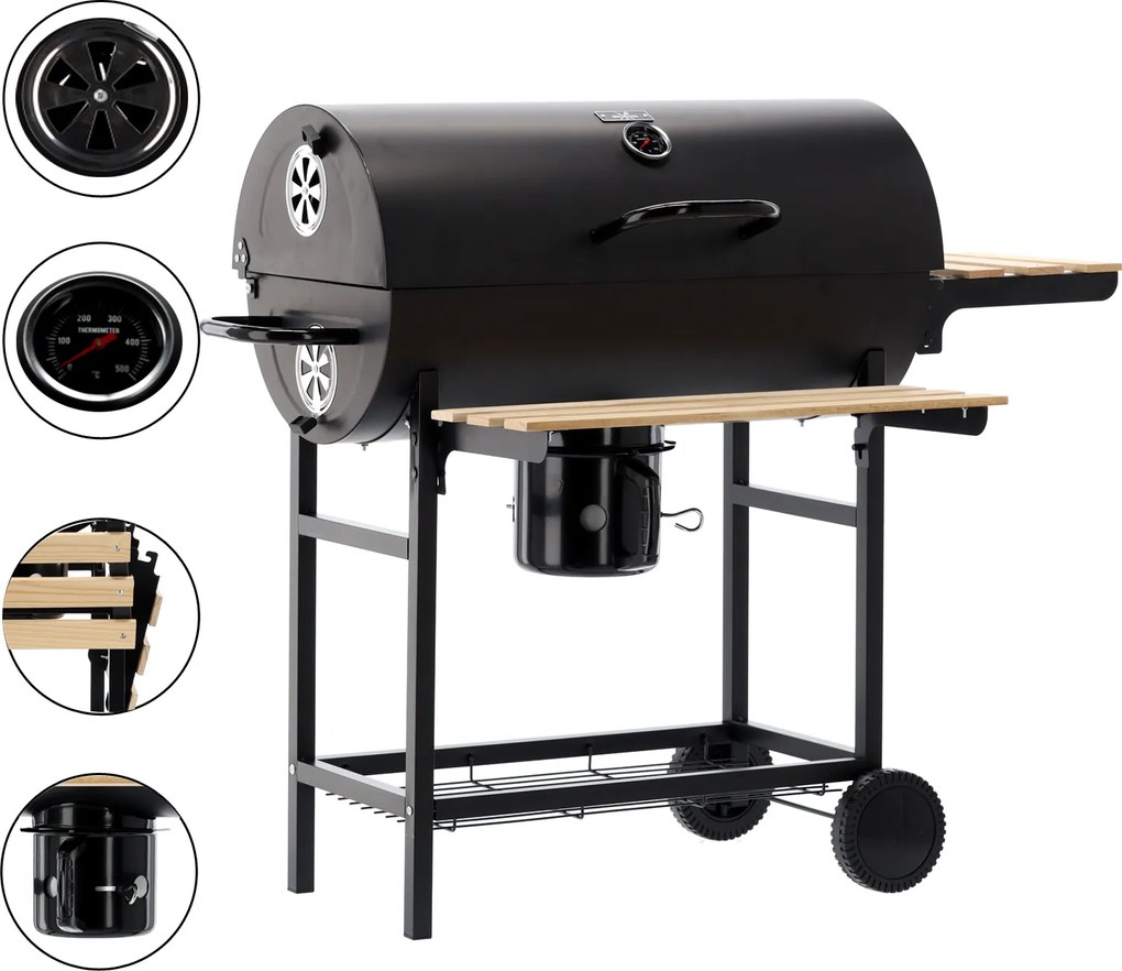 CH Záhradný gril na drevené uhlie s vekom a policami