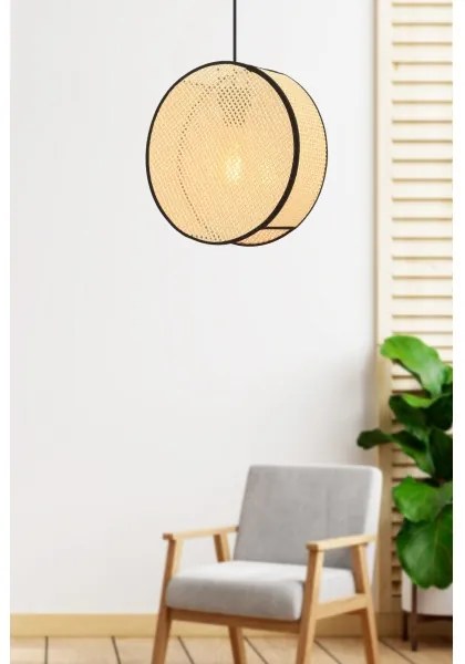 Závesné svietidlo BIG DRUM s lankom 1xE27/60W/230V, béžová/čierna